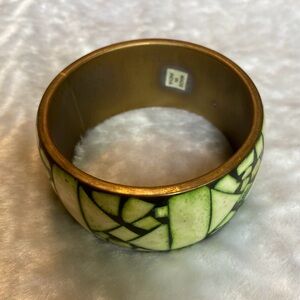 ☘️VTG INDIA Brass Inlaid Bone Bangle Bracelet